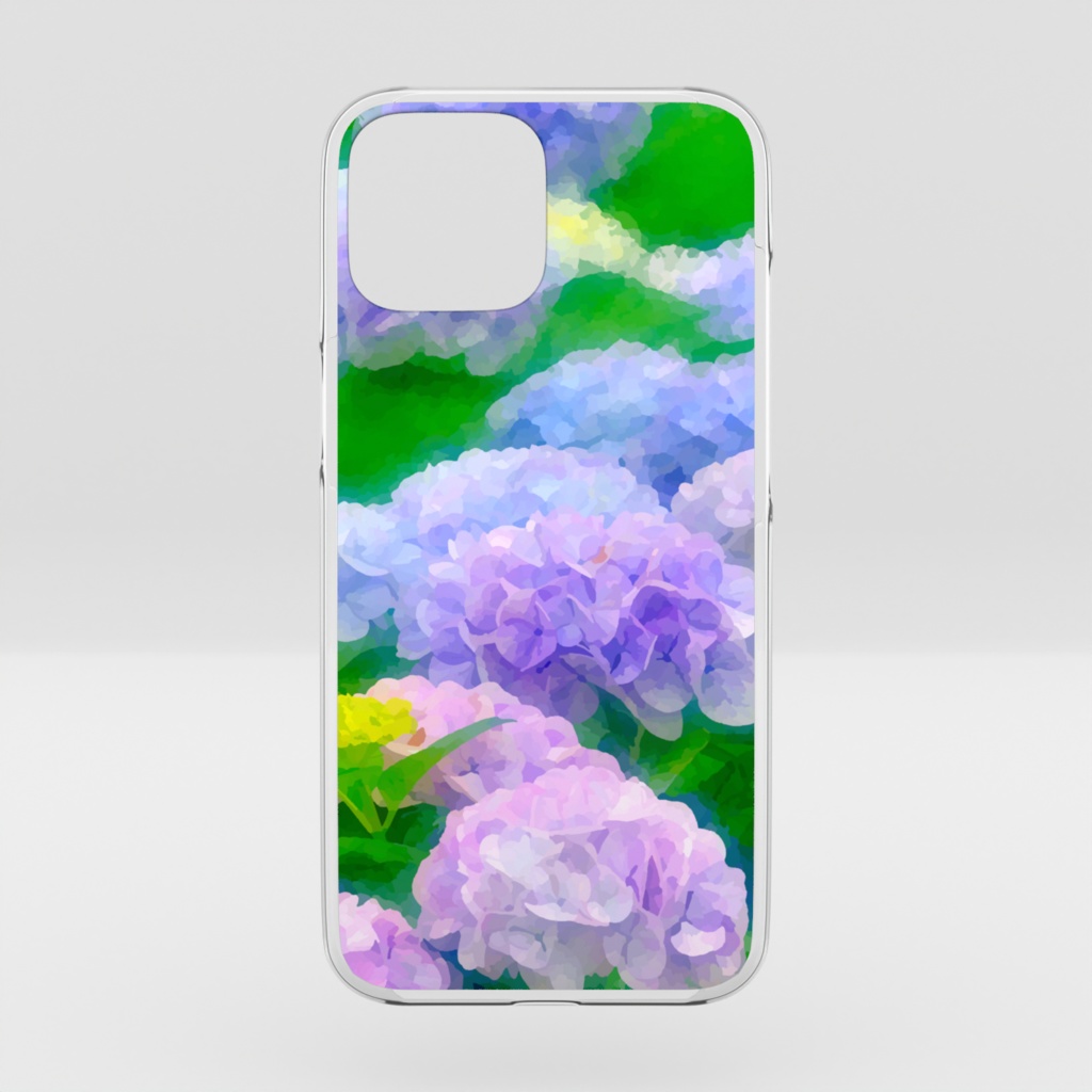 紫陽花の群生 水彩風クリアiPhoneケース