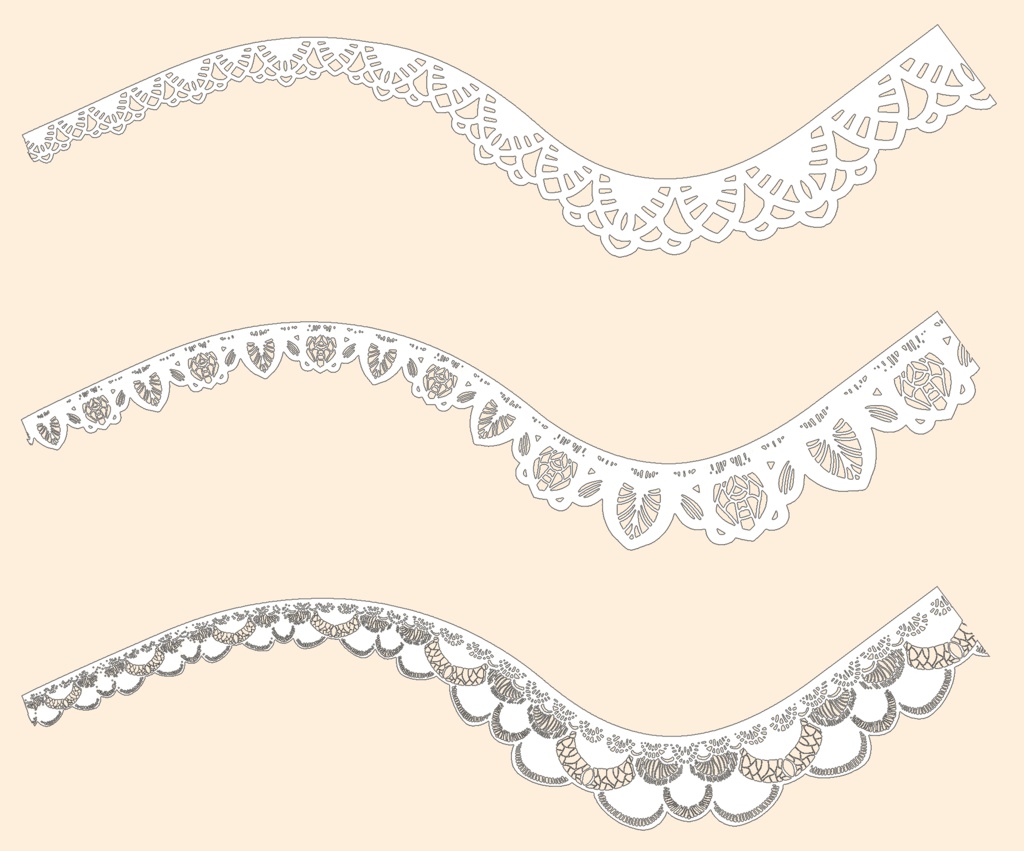 5種のシームレスレース素材とブラシ│5 types of seamless lace and blushes