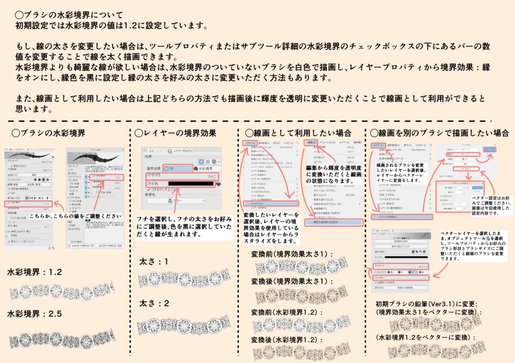 手描きシームレスレース素材5種とブラシ2│Hand-drawn seamless 5 lace materials and brushes 2
