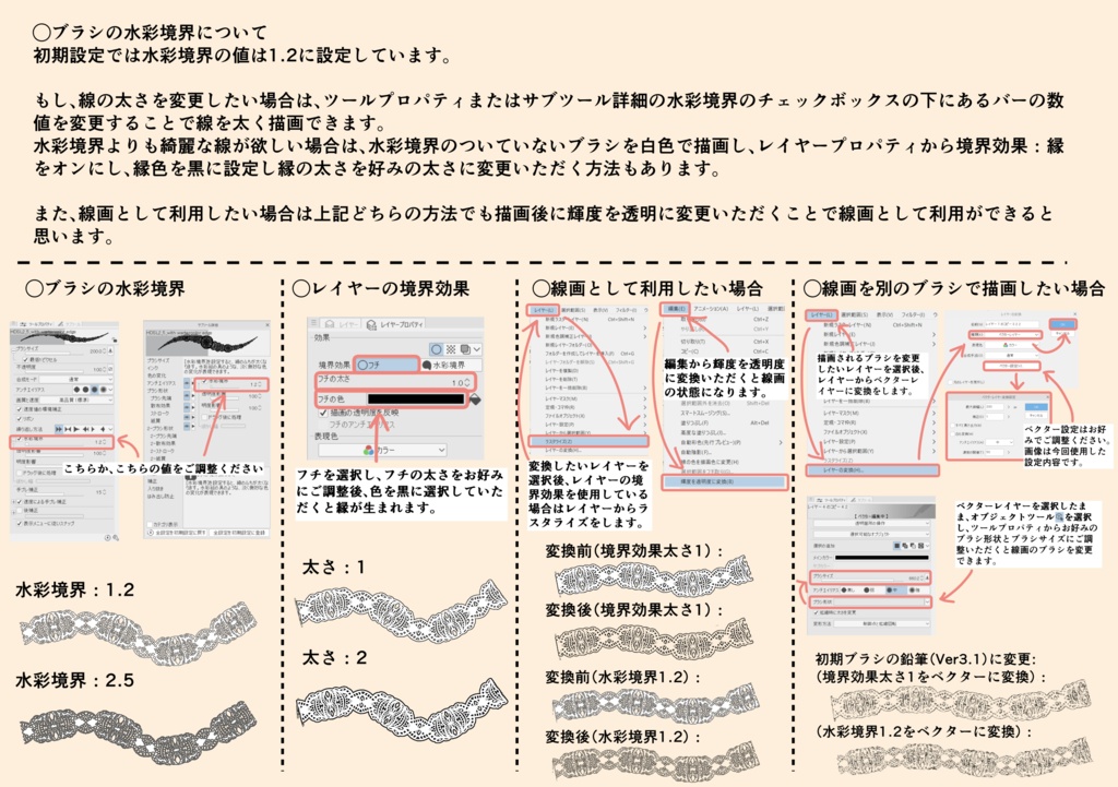 手描きシームレスレース素材5種とブラシ4│Hand-drawn seamless 5 lace materials and brushes 4