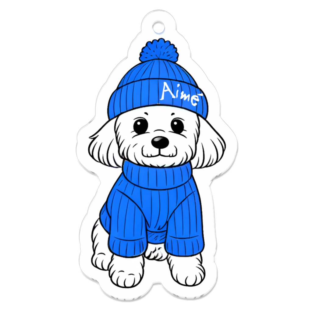 トイプードル🐾キーホルダー（ホワイト・青）