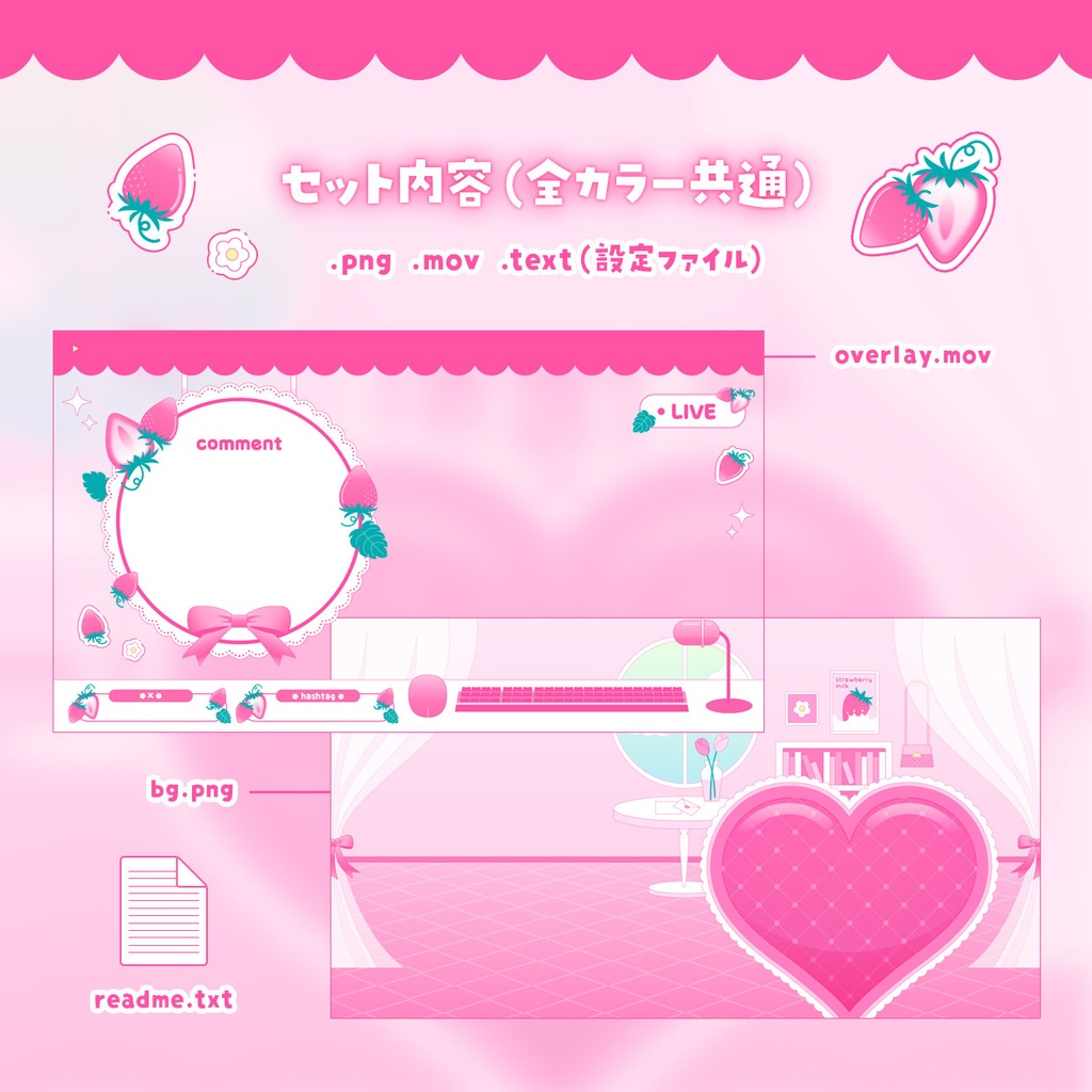動く苺の配信画面セット【STRAWBERRY OVERLAY】