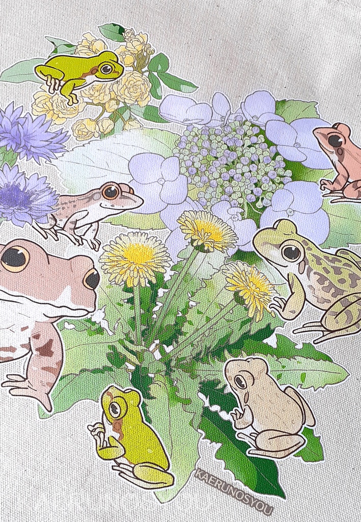 花とカエルトートバッグ・個展23【送料B・宅配便】