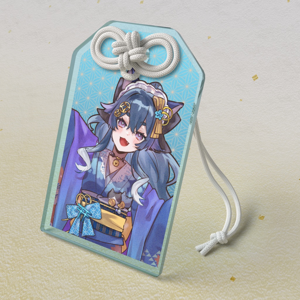 猫白和花　アクリルお守り