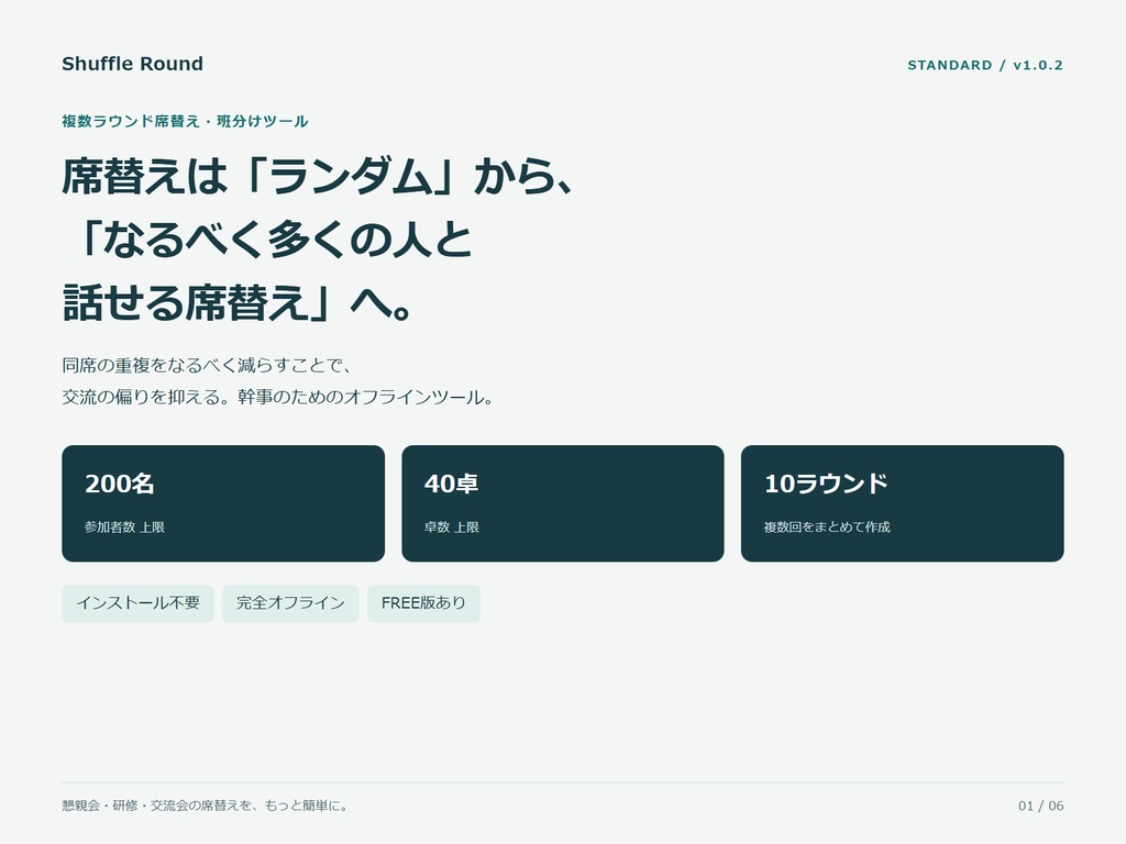 Shuffle Round STANDARD|懇親会・研修の複数ラウンド席替えツール