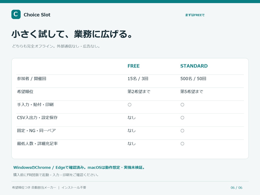 【無料】Choice Slot FREE|希望順位つき 講習・説明会・面談回 自動割当メーカー
