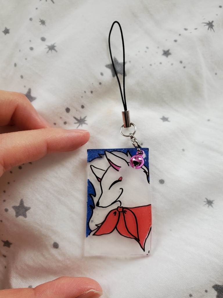 招福鈴つきお狐キーホルダー(青とピンク)