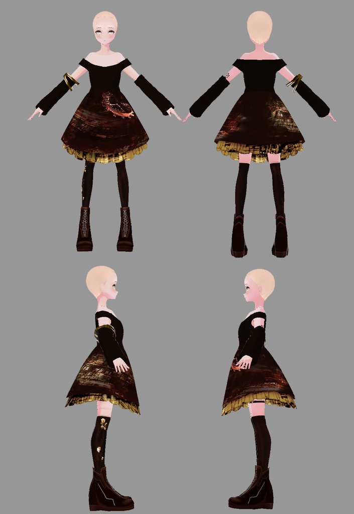 Vroidモデル用衣装クロックドレス+タイツ(ロングドレス付き)