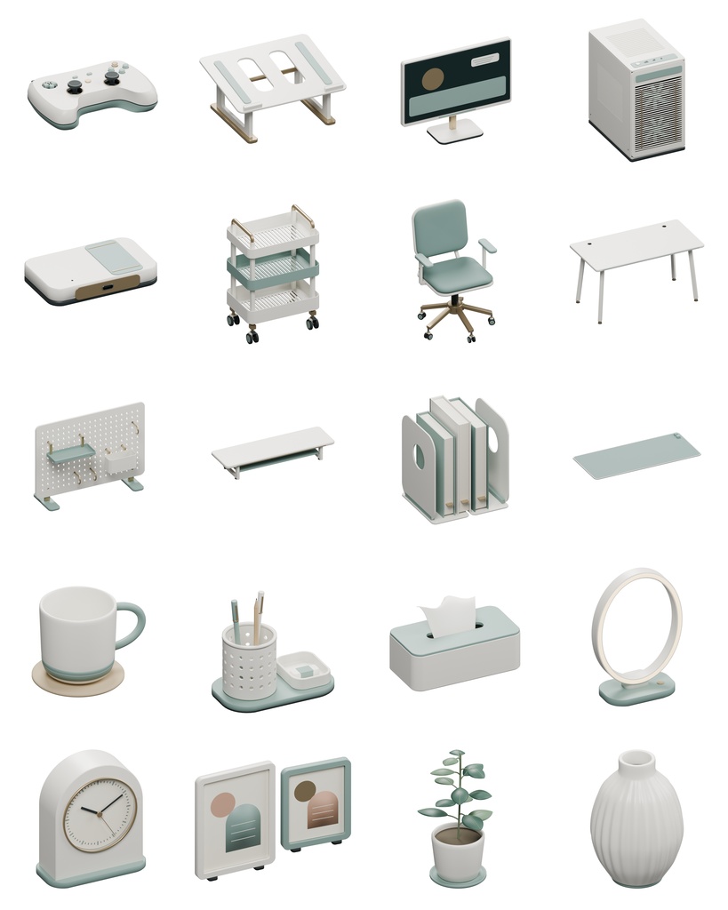 Sage Desk Collection|デスクと部屋の3D素材100種【BLEND・GLB・FBX・Unity】