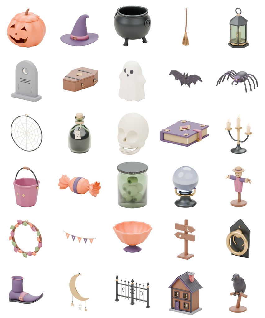 ハロウィン小物30種類セット｜BLEND・GLB・FBX・Unity Prefab