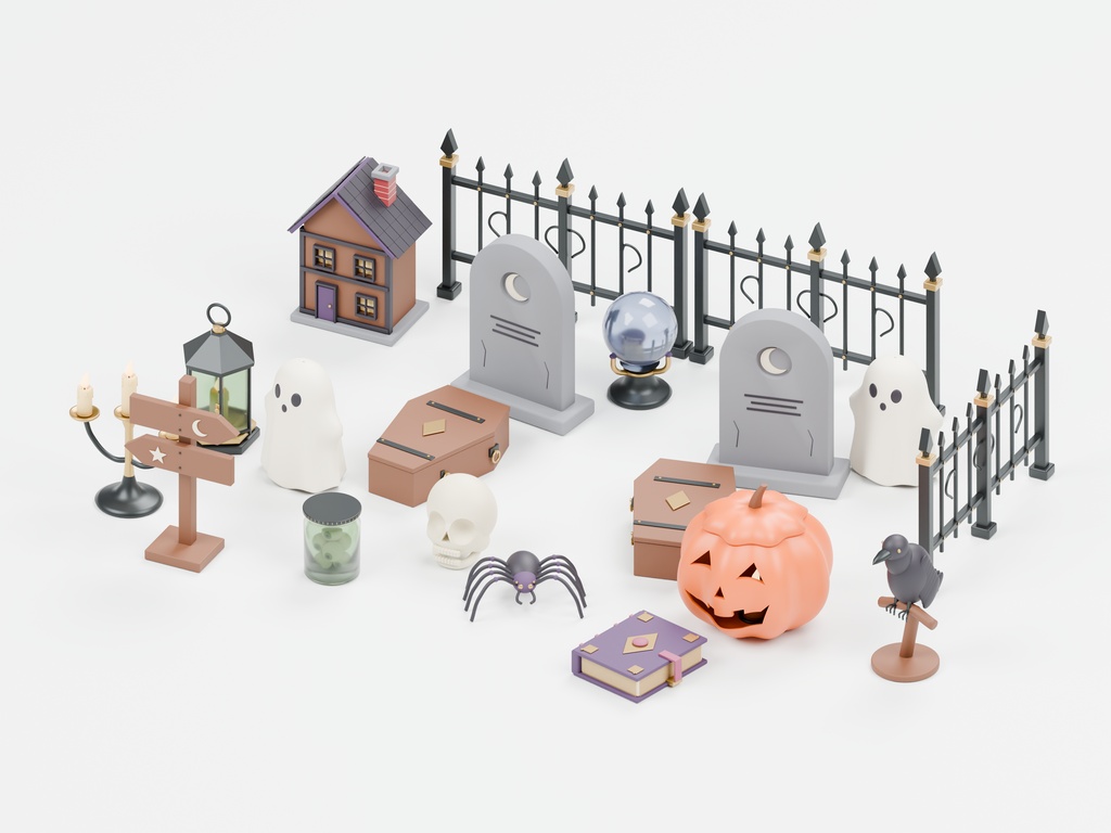 ハロウィン小物30種類セット|BLEND・GLB・FBX・Unity Prefab