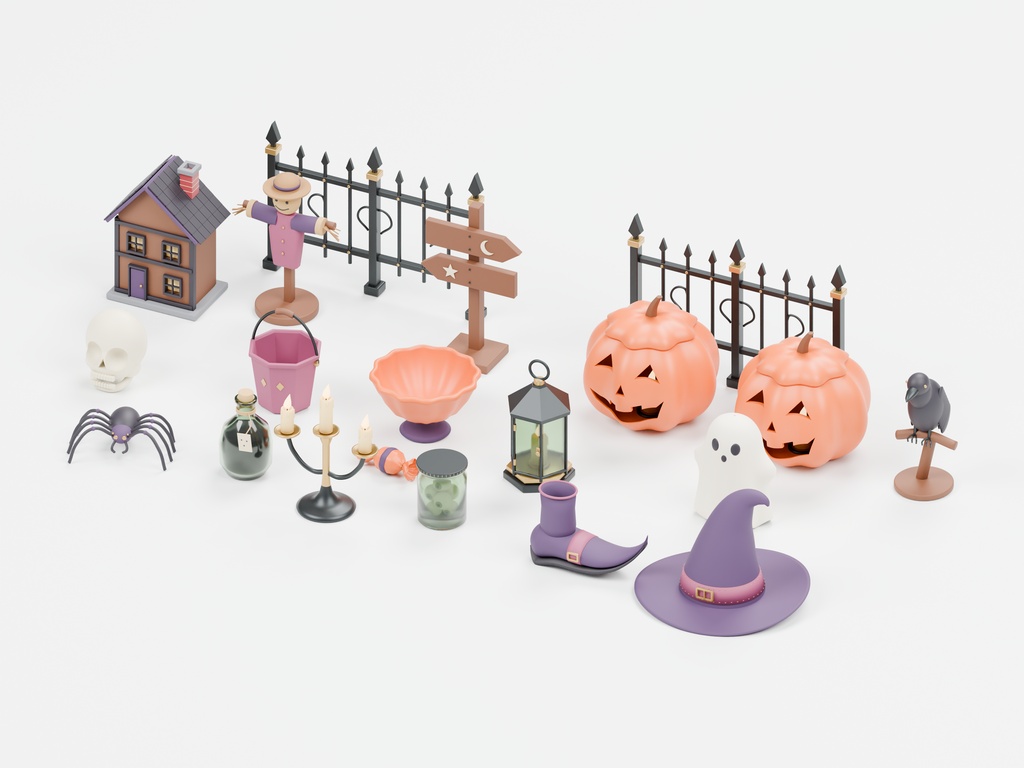 ハロウィン小物30種類セット|BLEND・GLB・FBX・Unity Prefab