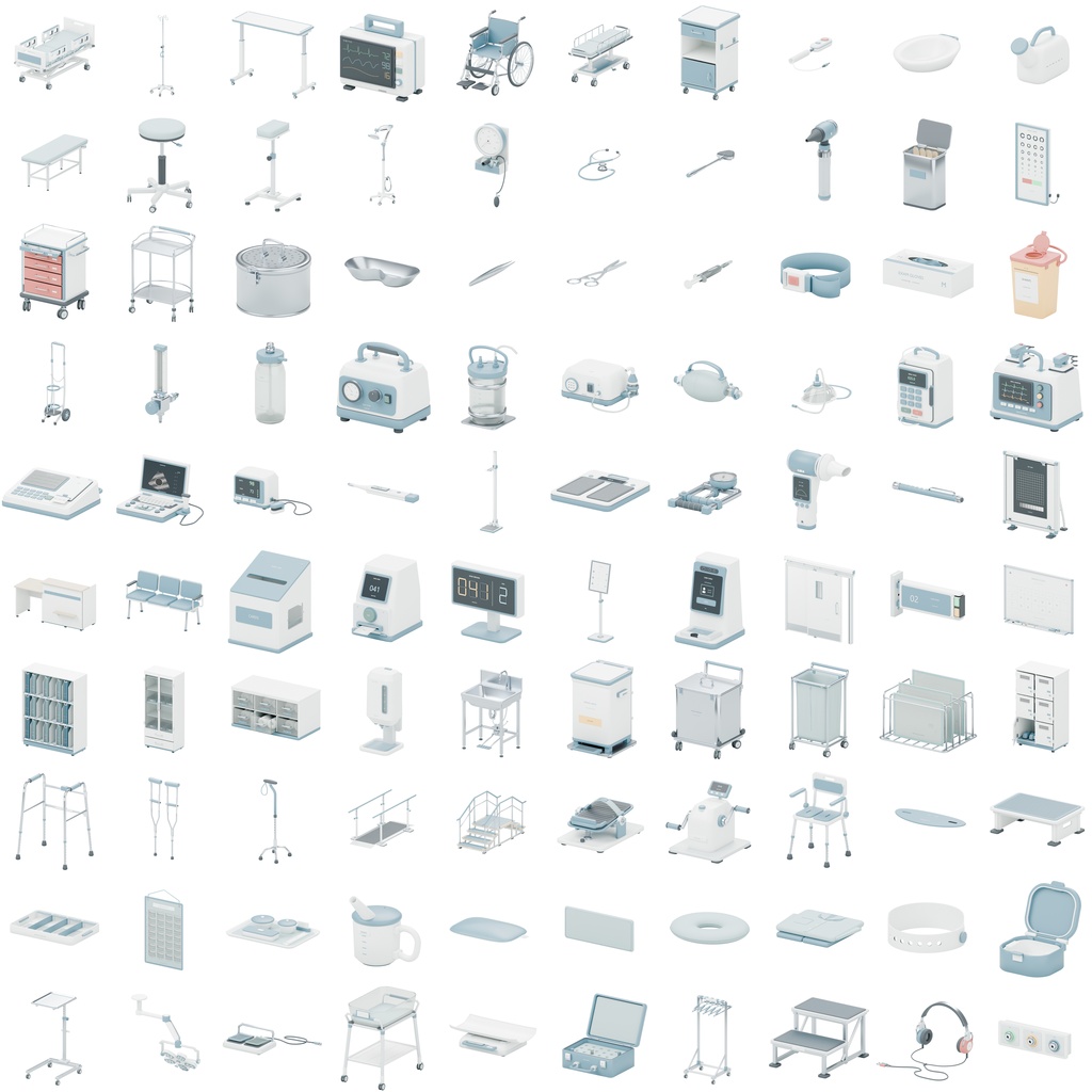 病院備品100種類セット｜BLEND・GLB・FBX・Unity Prefab