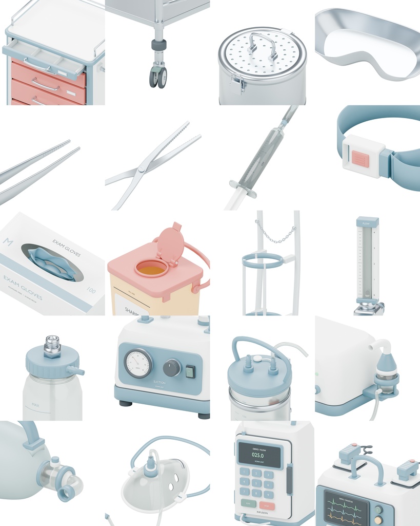 病院備品100種類セット|BLEND・GLB・FBX・Unity Prefab