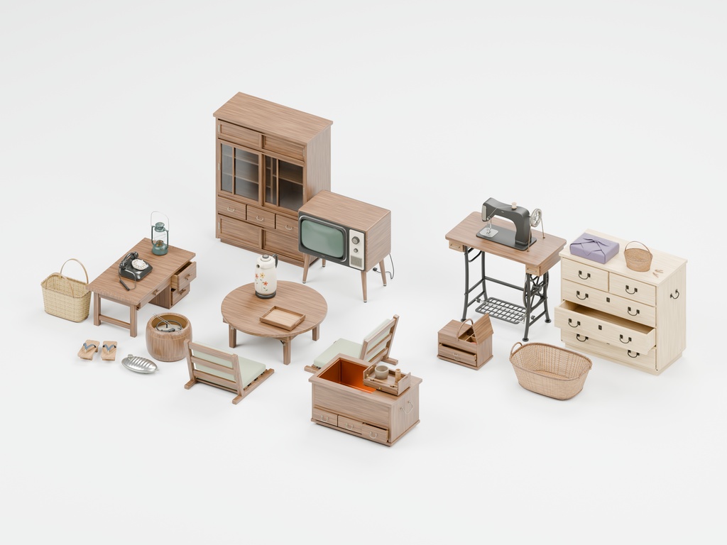 昭和レトロ小物100種類|BLEND・GLB・FBX・Unity Prefab