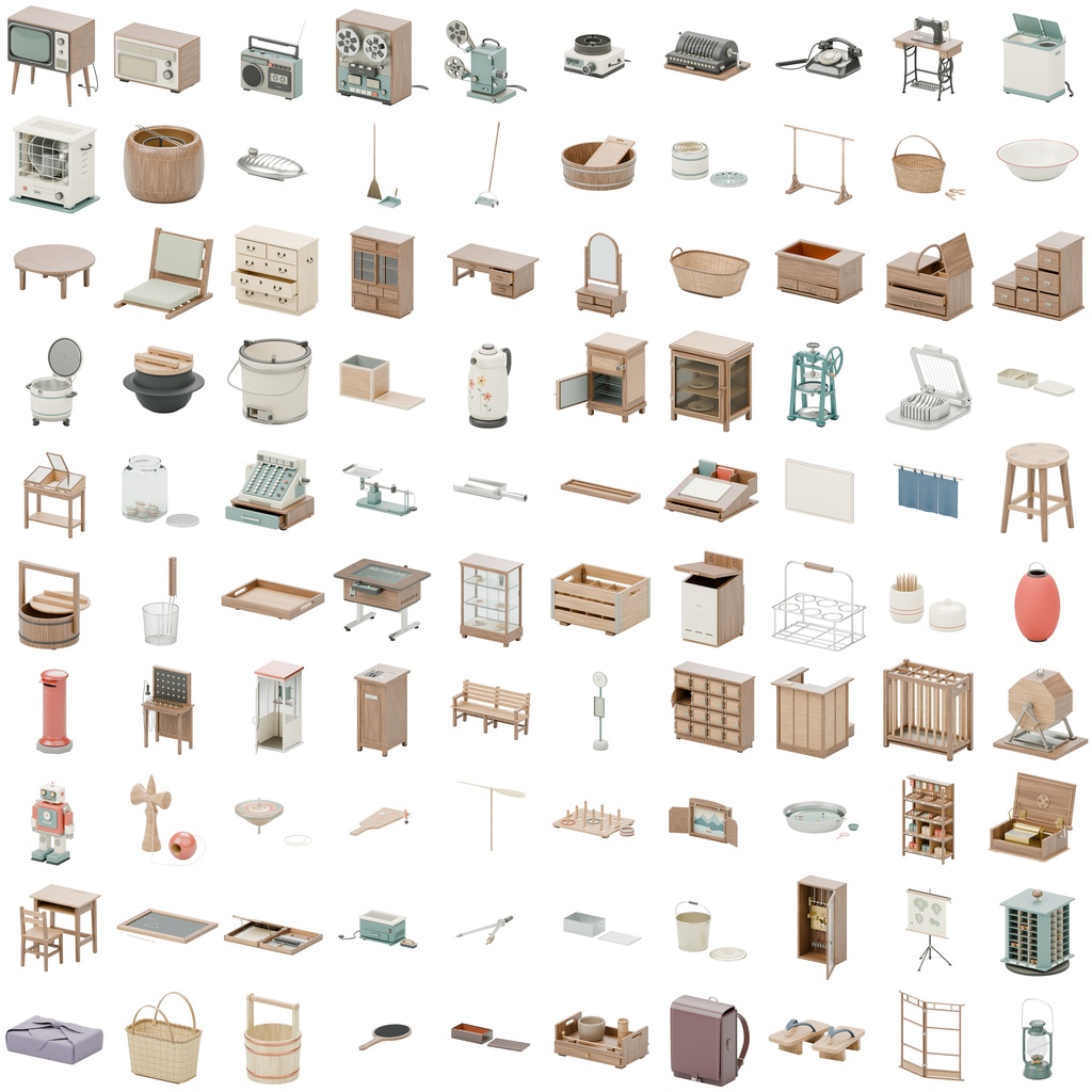 昭和レトロ小物100種類｜BLEND・GLB・FBX・Unity Prefab