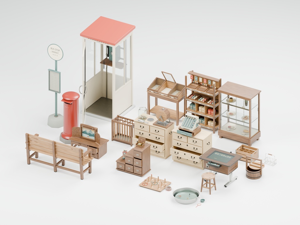 昭和レトロ小物100種類|BLEND・GLB・FBX・Unity Prefab