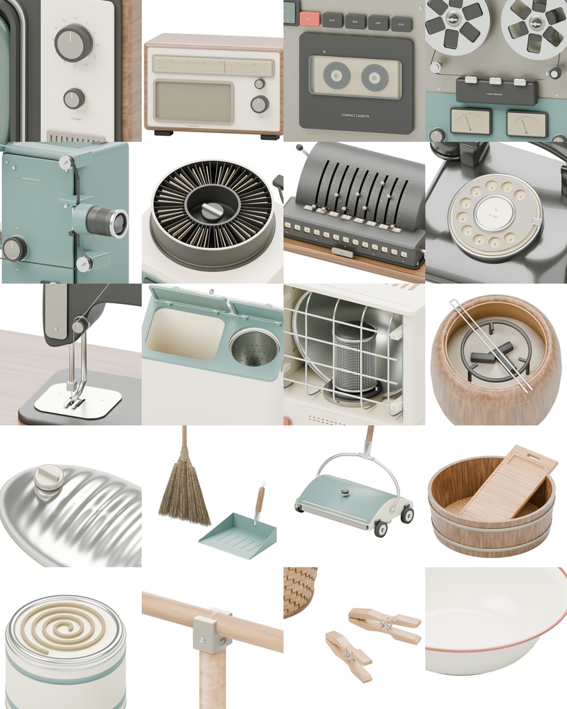 昭和レトロ小物100種類|BLEND・GLB・FBX・Unity Prefab