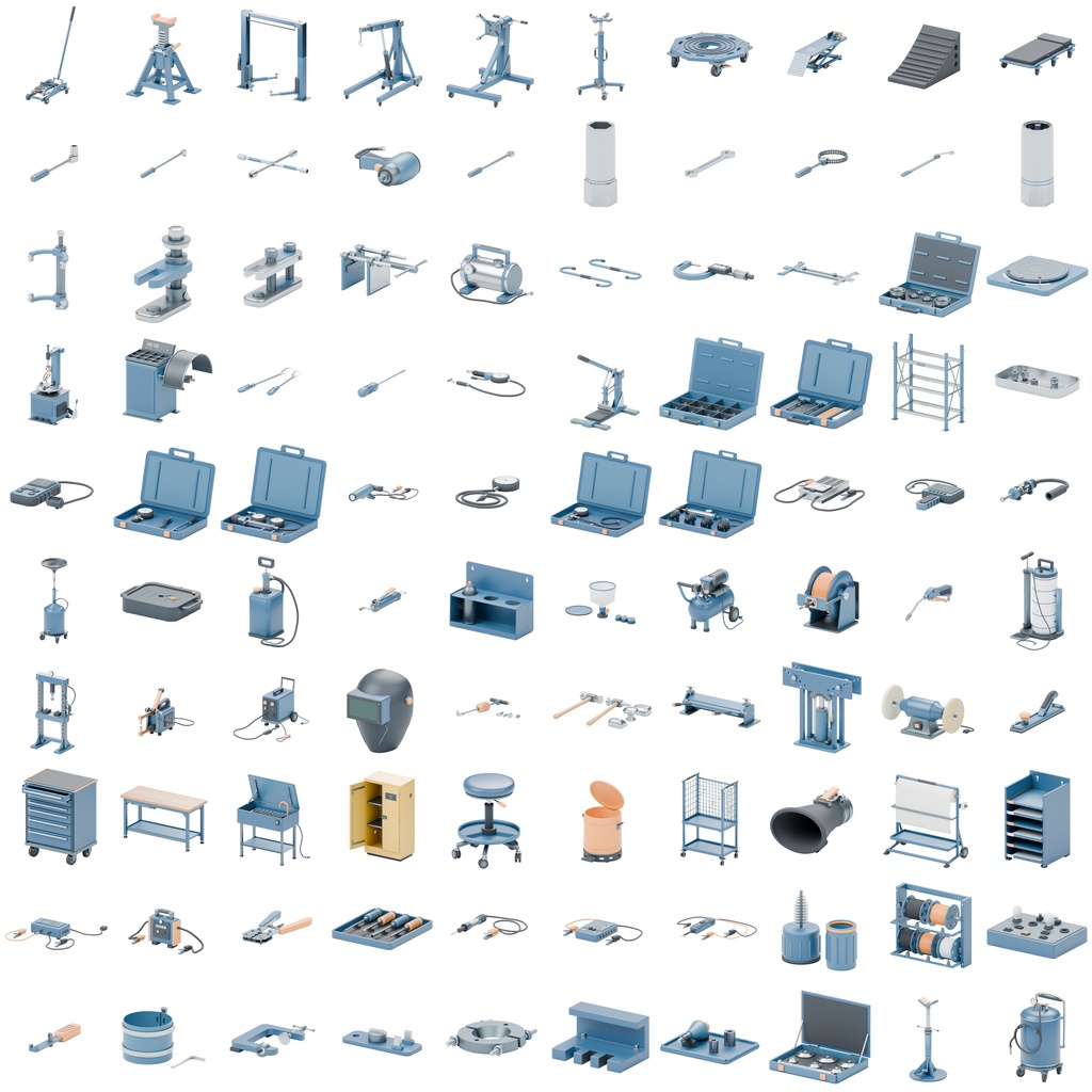 ガレージ整備工房100種類｜BLEND・GLB・FBX・Unity Prefab