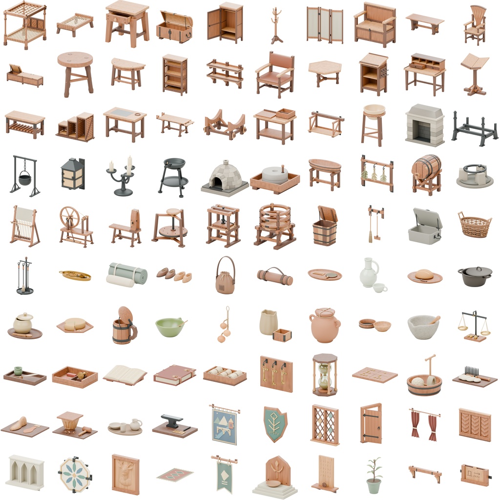 中世洋風の部屋100種類｜BLEND・GLB・FBX・Unity Prefab