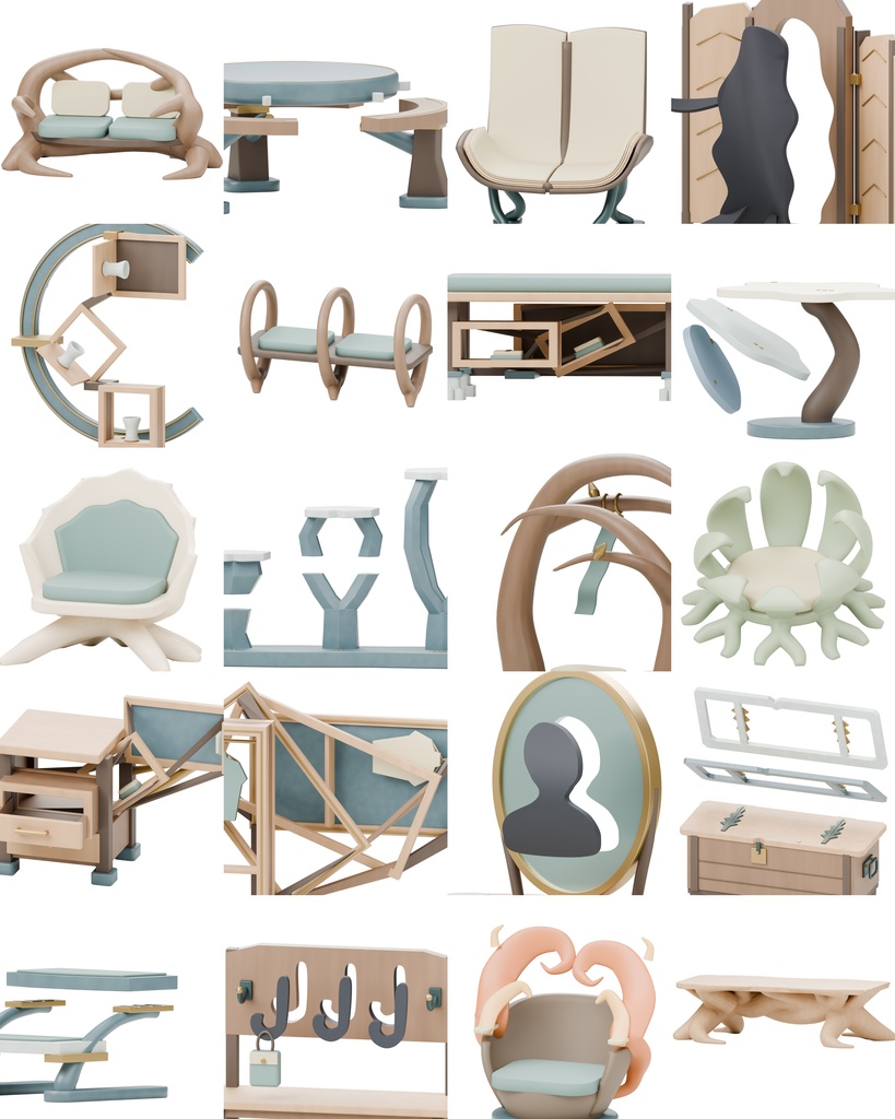 ファンタジー風の部屋100種類|BLEND・GLB・FBX・Unity Prefab