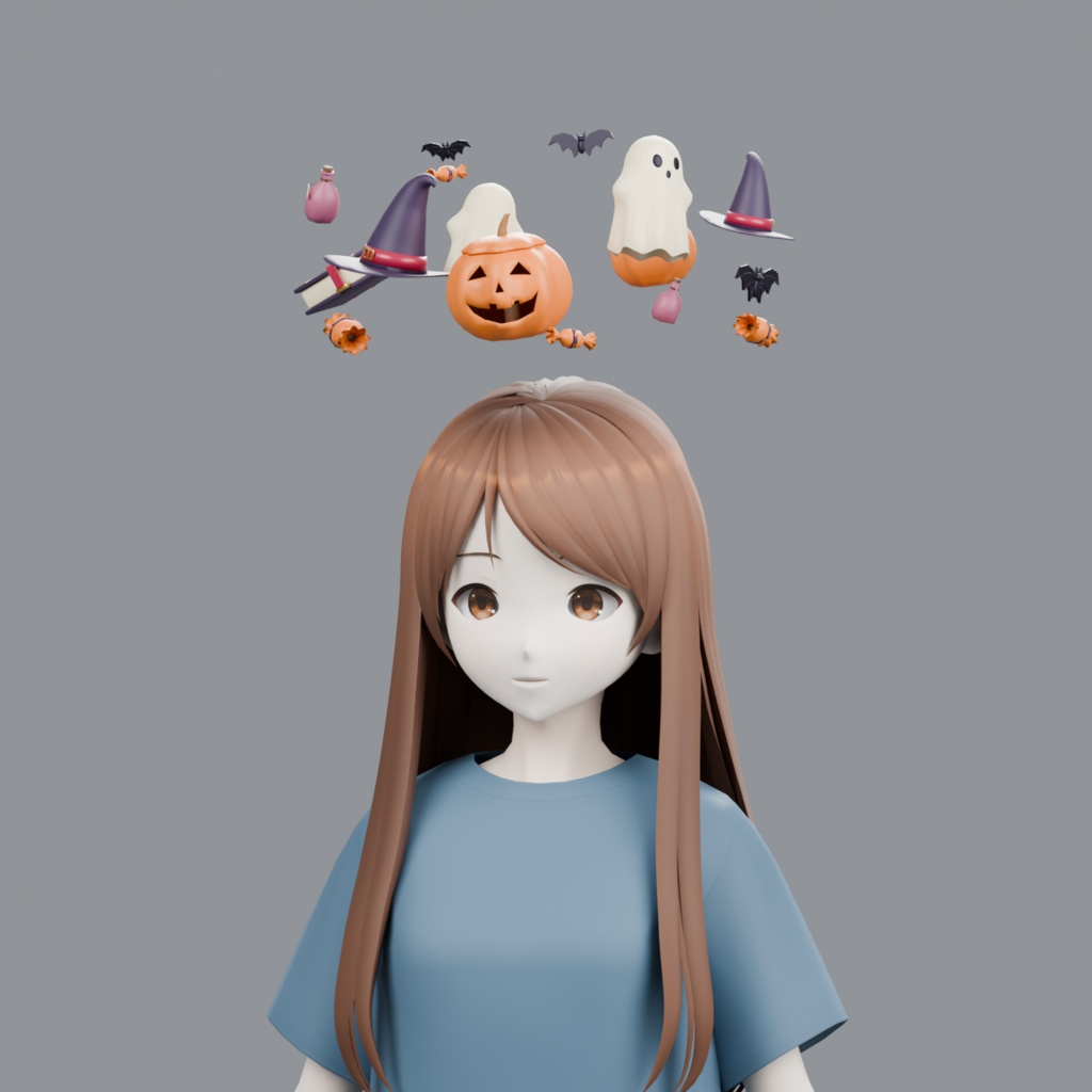 回るハロウィン冠|大小16個の浮遊アクセサリー【VRChat・PC】