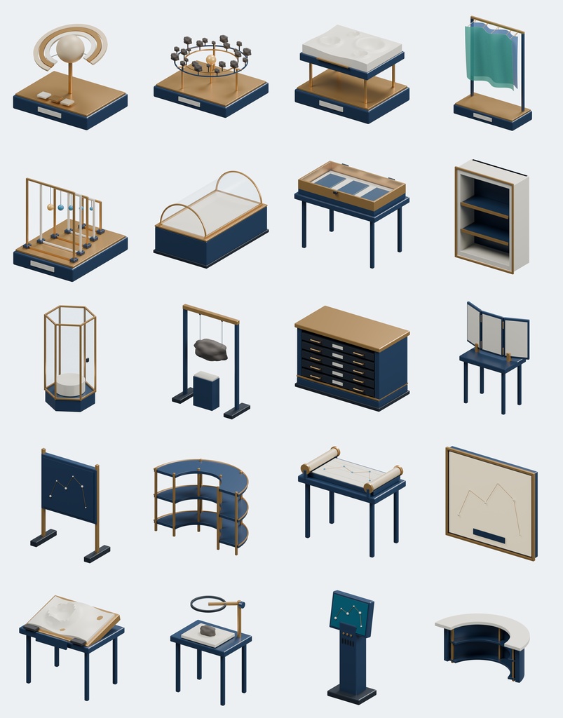 天文台・星の博物館 100点セット|BLEND・GLB・FBX・Unity Prefab