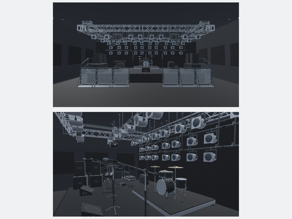 屋内ライブハウス 機材30種類+会場セット|BLEND・GLB・FBX・Unity