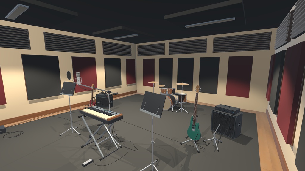 レコーディングスタジオ 4種類の楽器＋録音室・調整室セット｜BLEND・FBX・GLB・Unity