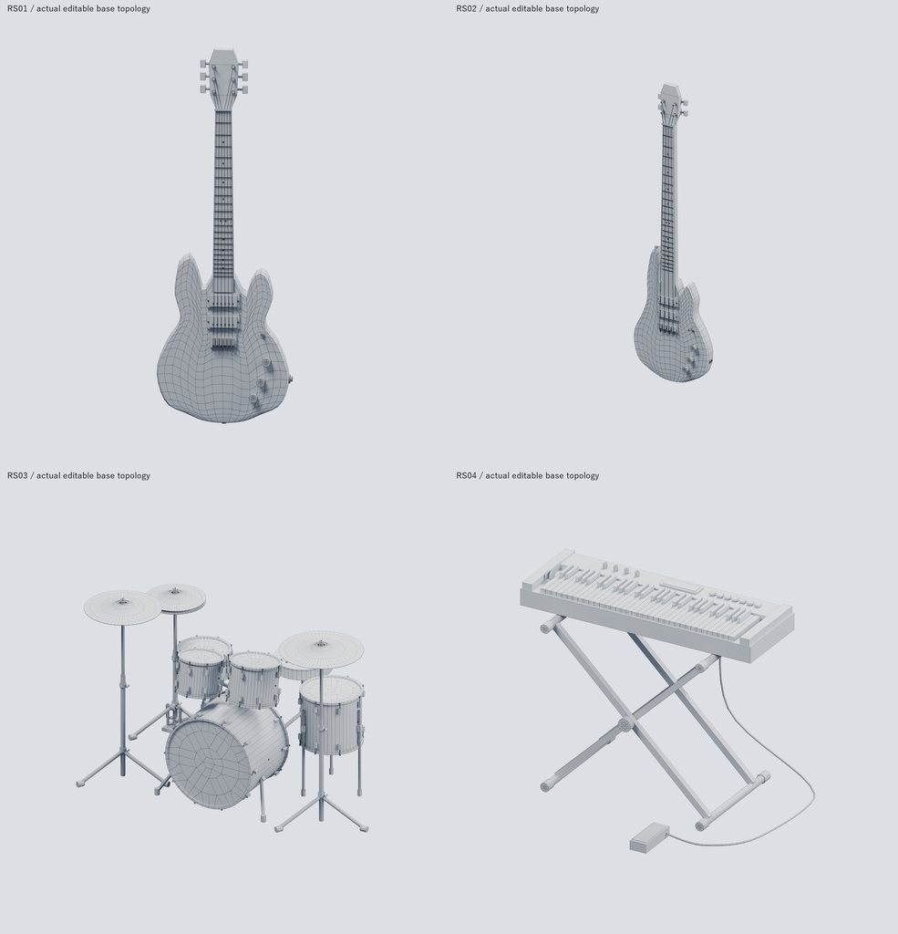 レコーディングスタジオ 4種類の楽器+録音室・調整室セット|BLEND・FBX・GLB・Unity