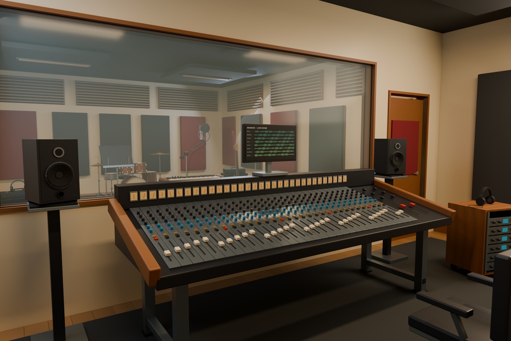 レコーディングスタジオ 4種類の楽器+録音室・調整室セット|BLEND・FBX・GLB・Unity