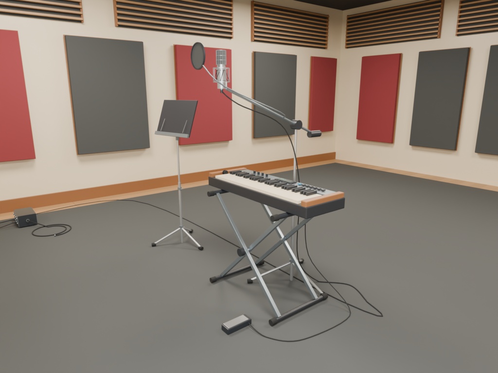 レコーディングスタジオ 4種類の楽器+録音室・調整室セット|BLEND・FBX・GLB・Unity