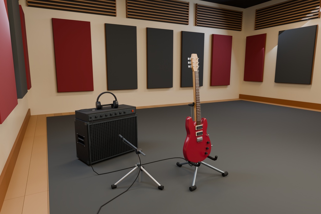 レコーディングスタジオ 4種類の楽器+録音室・調整室セット|BLEND・FBX・GLB・Unity