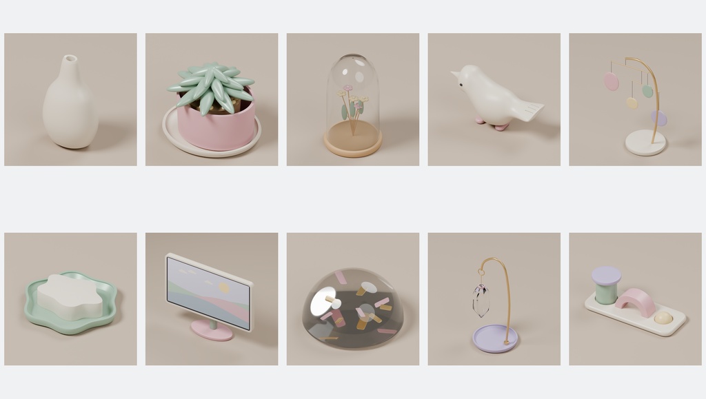 パステルポップ デスク小物100種+追加2点|Blender・FBX・GLB・Unity