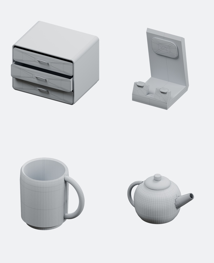 パステルポップ デスク小物100種+追加2点|Blender・FBX・GLB・Unity