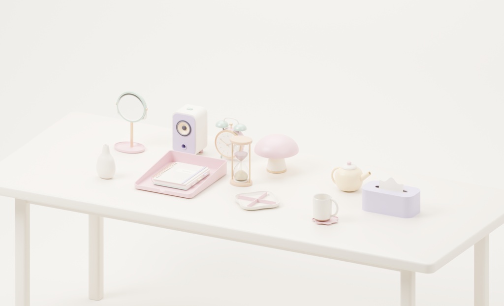 パステルポップ デスク小物100種+追加2点|Blender・FBX・GLB・Unity