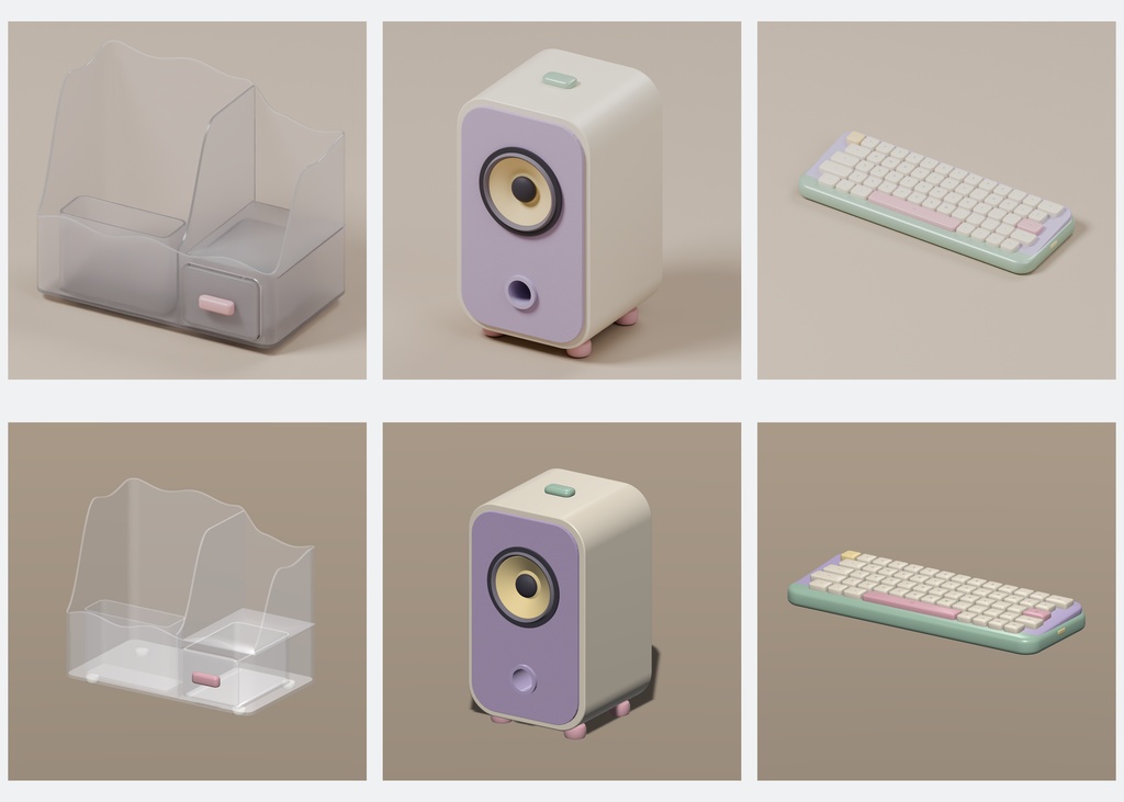 パステルポップ デスク小物100種+追加2点|Blender・FBX・GLB・Unity