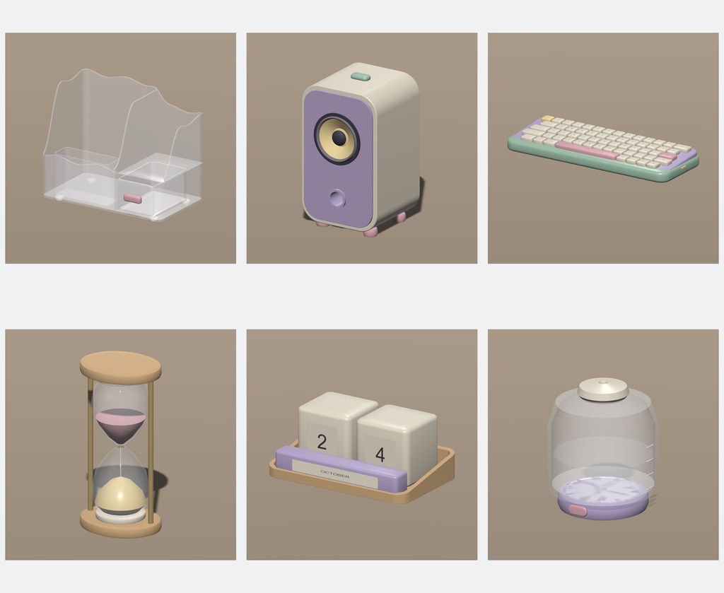 パステルポップ デスク小物100種+追加2点|Blender・FBX・GLB・Unity