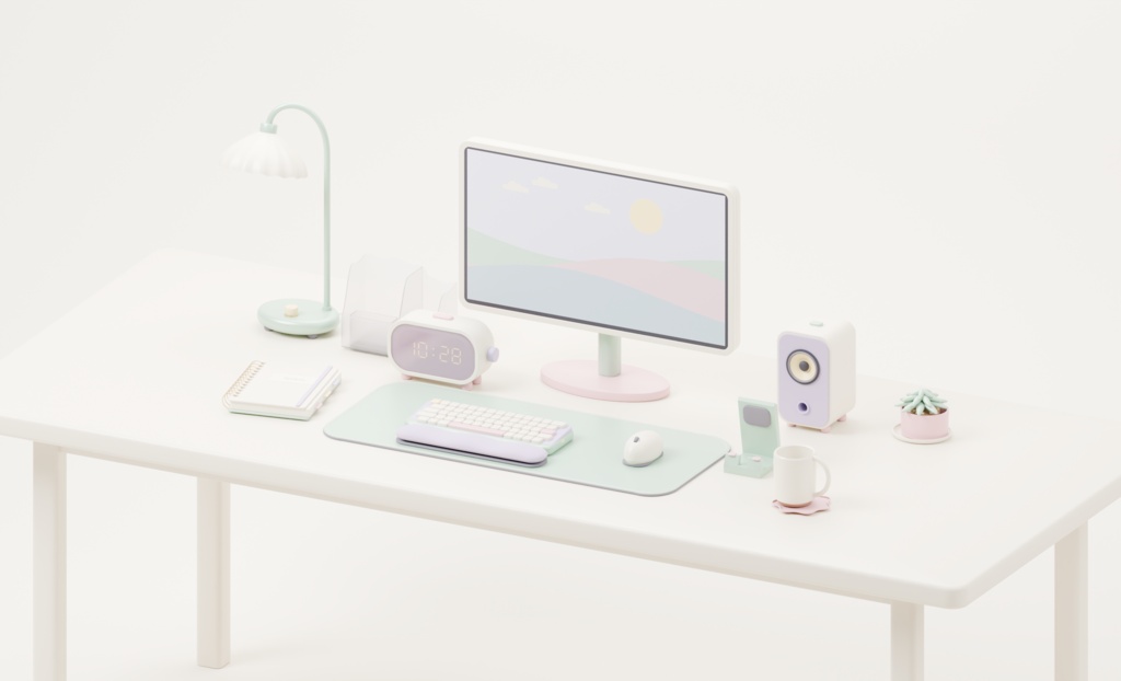 パステルポップ デスク小物100種+追加2点|Blender・FBX・GLB・Unity