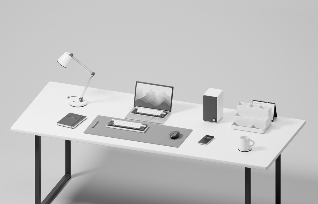 白黒デスク小物100種類+デスク1点|Blender・FBX・GLB・Unity【3D素材】