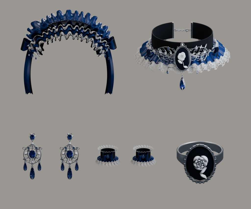 ゴシックアクセサリ30種類|Blender・FBX・GLB