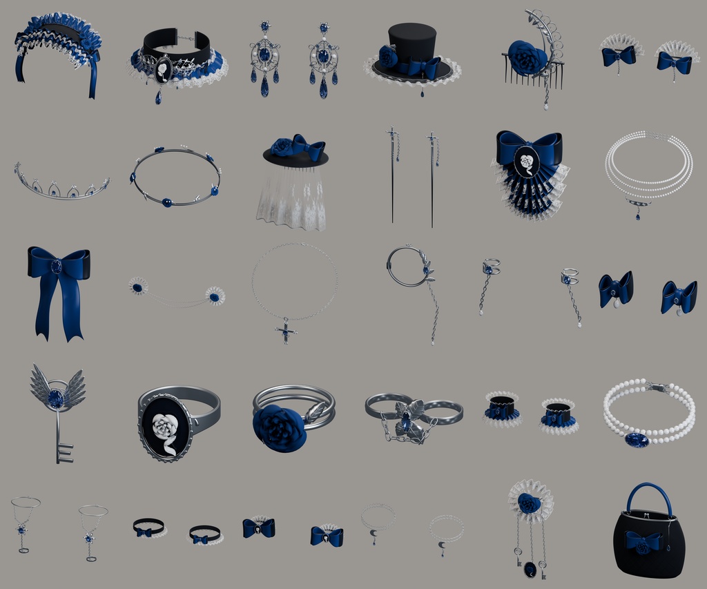 ゴシックアクセサリ30種類|Blender・FBX・GLB