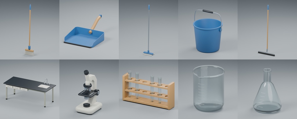教室・学校の道具100種類+教室内装|Blender・GLB・FBX・Unity