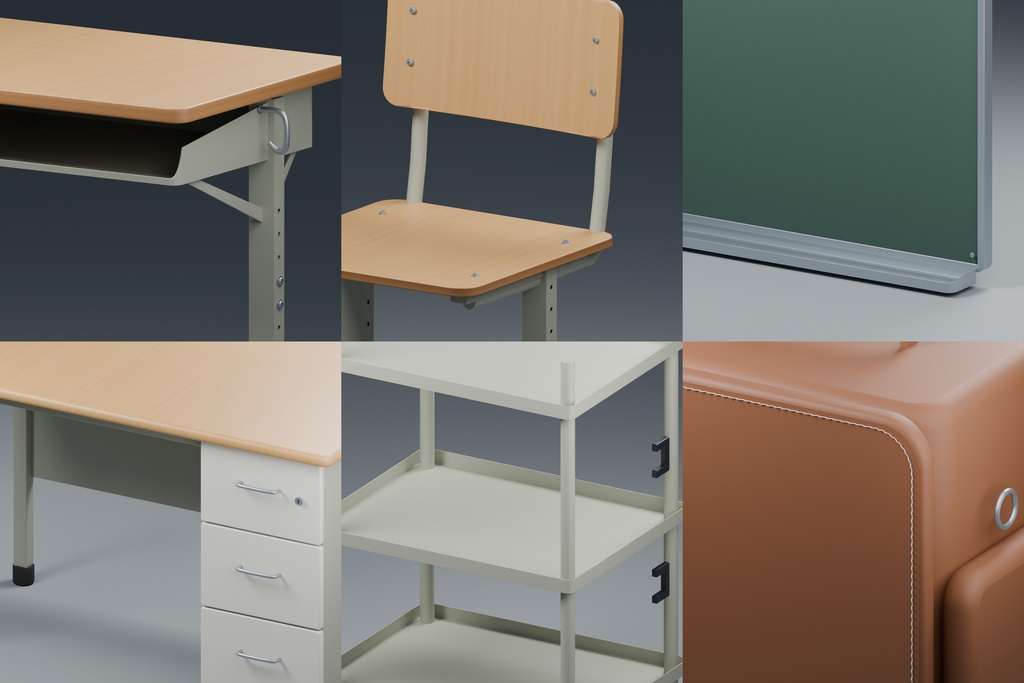 教室・学校の道具100種類+教室内装|Blender・GLB・FBX・Unity