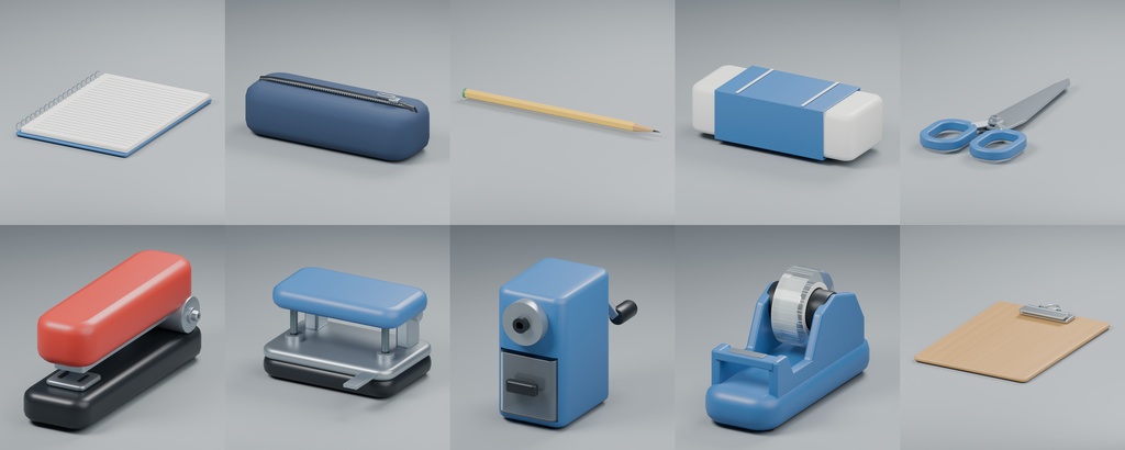 教室・学校の道具100種類+教室内装|Blender・GLB・FBX・Unity