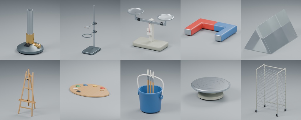 教室・学校の道具100種類+教室内装|Blender・GLB・FBX・Unity