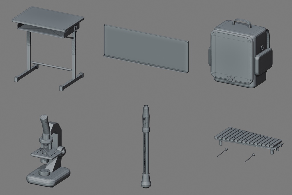 教室・学校の道具100種類+教室内装|Blender・GLB・FBX・Unity
