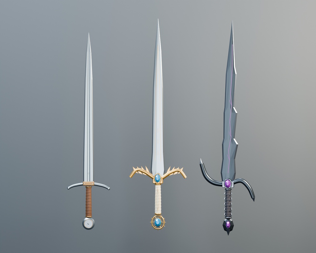 ファンタジー武器60点|20種類×ノーマル・伝説・闇【BLEND・FBX・GLB】