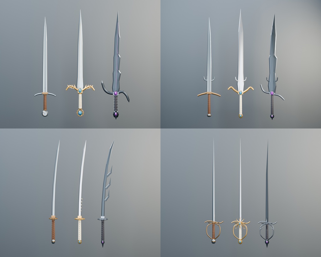 ファンタジー武器60点|20種類×ノーマル・伝説・闇【BLEND・FBX・GLB】