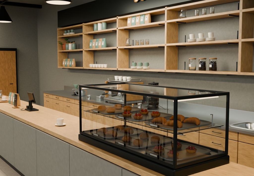 シンプルなカフェ|BLEND・FBX・GLB・VRC想定ワールド